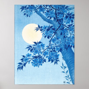 Blühende Kirsche Moonlit Night Ohara Koson Blue12 Poster