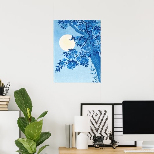 Blühende Kirsche Moonlit Night Ohara Koson Blue18 Poster (Heimbüro)