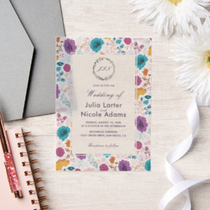 Blühende Liebe Florale Romantische Pink Lila Hochz Pergament Einladungen