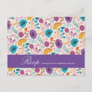 Blühende Liebe Florale Romantische Pink Lila Hochz Postkarte