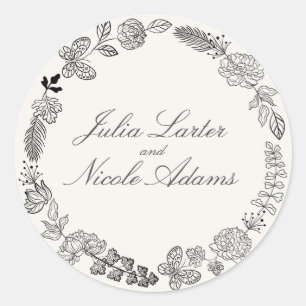 Blühende Liebe Florale Romantische Rosa Lila Hochz Runder Aufkleber