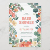 Blühende Liebe: Green & Coral Baby Shower Einladung (Vorne/Hinten)