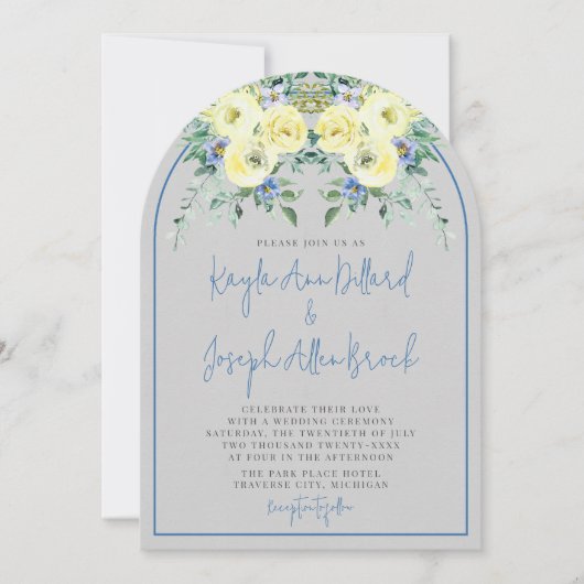 Blühende Liebe Hochzeit des blauen, gelben Blumens Einladung (Vorderseite)