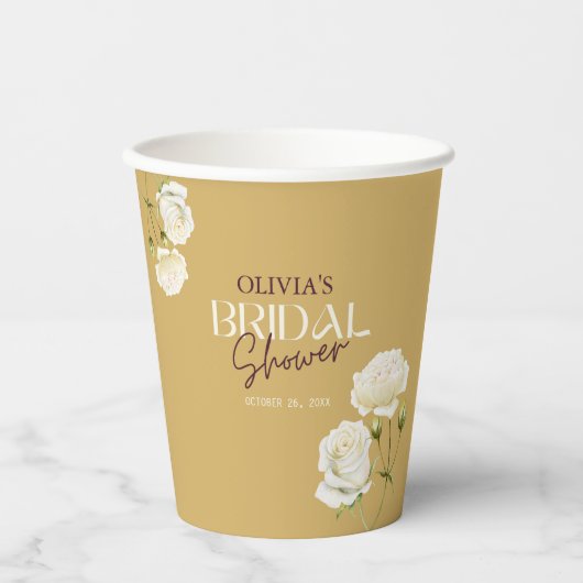 Blühende Liebe mit weißem RosenBrautparty Pappbecher (Vorderseite)