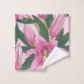 Blühende Lilien in Pastellrosa Badhandtuch Set (Waschlappen)