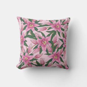 Blühende Lilien in Pastellrosa Kissen