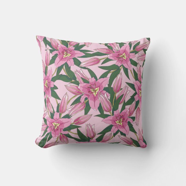 Blühende Lilien in Pastellrosa Kissen (Vorderseite)