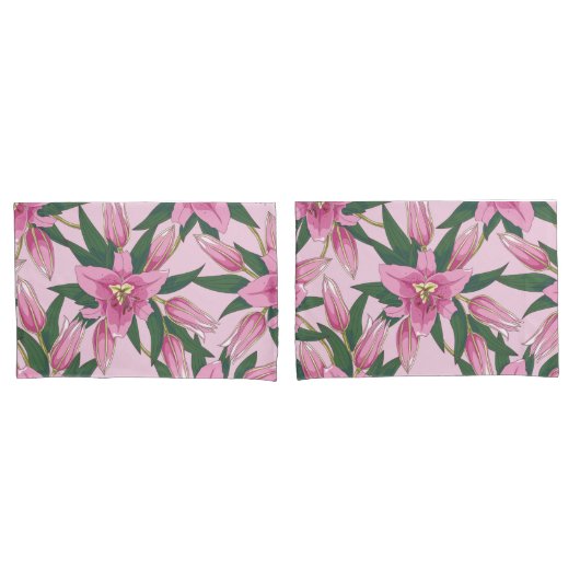Blühende Lilien in Pastellrosa Kissenbezug (Vorderseite-Set)