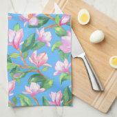 Blühende Magnolie am Himmel blau Geschirrtuch (Viertel Falte)