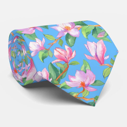 Blühende Magnolie am Himmel blau Krawatte (Gerollt)