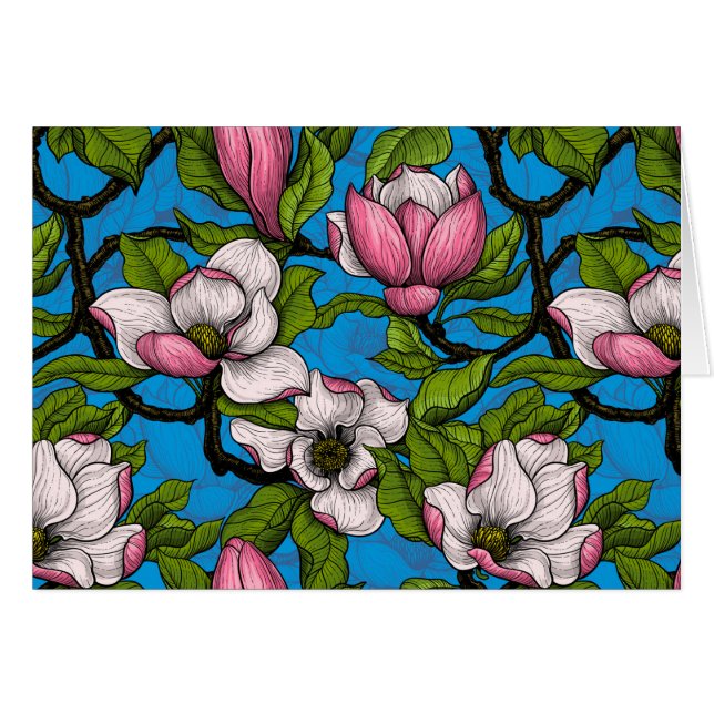 Blühende Magnolie auf blau (Vorderseite (Horizontal))
