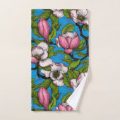 Blühende Magnolie auf blau Badhandtuch Set (Handtuch)