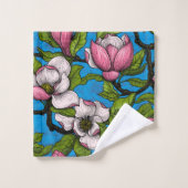 Blühende Magnolie auf blau Badhandtuch Set (Waschlappen)