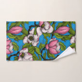 Blühende Magnolie auf blau Badhandtuch Set (Handtuch)