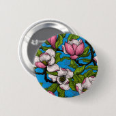 Blühende Magnolie auf blau Button (Vorne & Hinten)