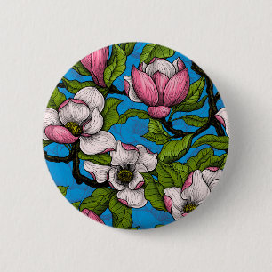 Blühende Magnolie auf blau Button