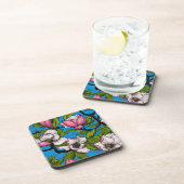 Blühende Magnolie auf blau Getränkeuntersetzer (Rechte Seite)