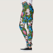 Blühende Magnolie auf blau Leggings (Links)