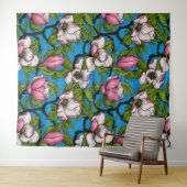 Blühende Magnolie auf blau Wandteppich (Beispiel (Horizontal))