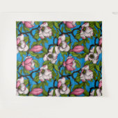 Blühende Magnolie auf blau Wandteppich (Vorderseite (Horizontal))