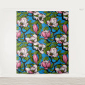 Blühende Magnolie auf blau Wandteppich (Vorderseite)