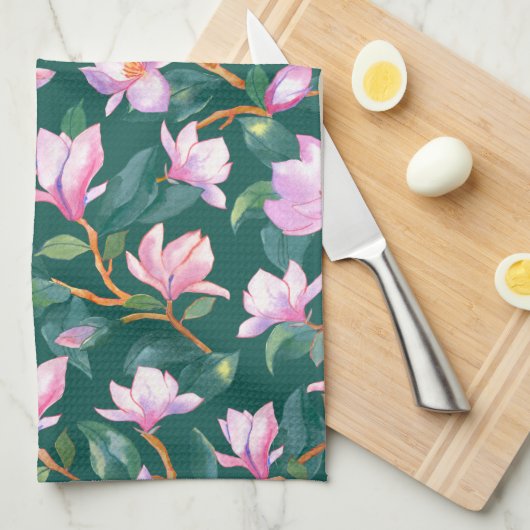 blühende Magnolie Geschirrtuch (Viertel Falte)