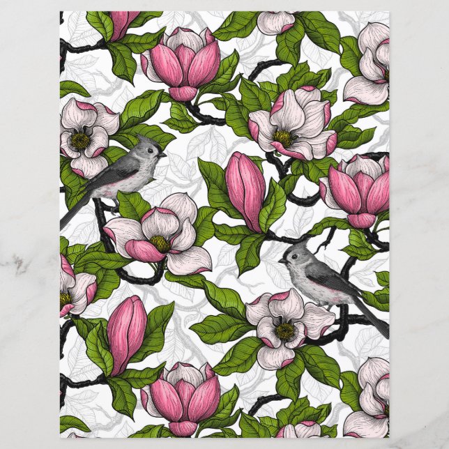 Blühende Magnolie und Titmausvogel (Vorderseite)
