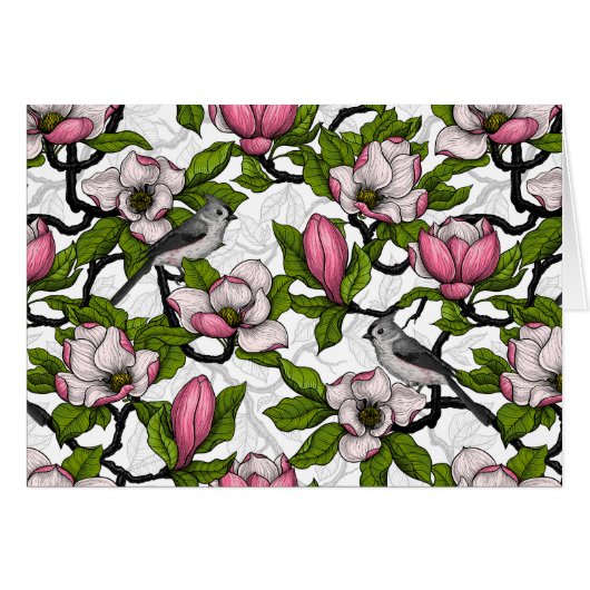 Blühende Magnolie und Titmausvogel (Vorderseite (Horizontal))