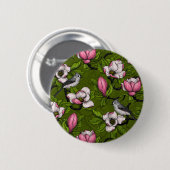 Blühende Magnolie und Titmausvogel 2 Button (Vorne & Hinten)