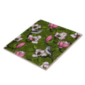 Blühende Magnolie und Titmausvogel 2 Fliese (Seite)