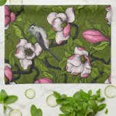 Blühende Magnolie und Titmausvogel 2 Geschirrtuch (Gefaltet)