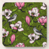 Blühende Magnolie und Titmausvogel 2 Getränkeuntersetzer (Vorderseite)