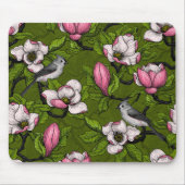 Blühende Magnolie und Titmausvogel 2 Mousepad (Vorne)