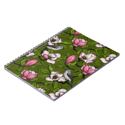 Blühende Magnolie und Titmausvogel 2 Notizblock (Linke Seite)