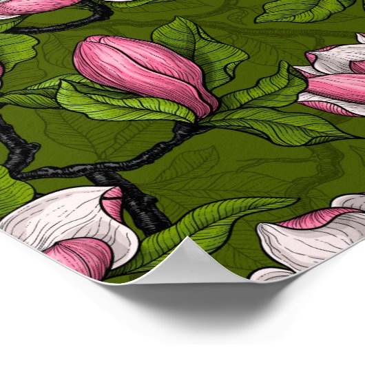 Blühende Magnolie und Titmausvogel 2 Poster (Ecke)