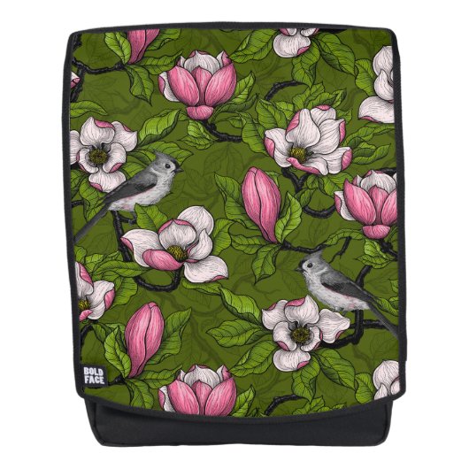 Blühende Magnolie und Titmausvogel 2 Rucksack (Vorderseite)