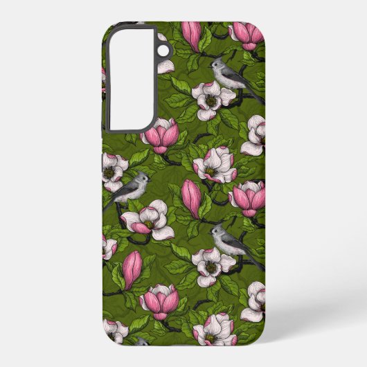 Blühende Magnolie und Titmausvogel 2 Samsung Galaxy Hülle (Rückseite)
