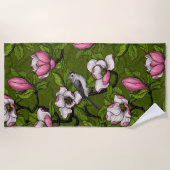 Blühende Magnolie und Titmausvogel 2 Strandtuch (Vorderseite)