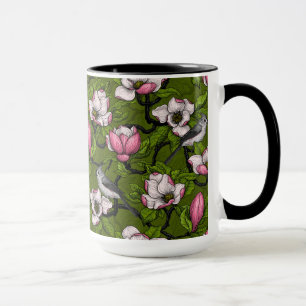 Blühende Magnolie und Titmausvogel 2 Tasse