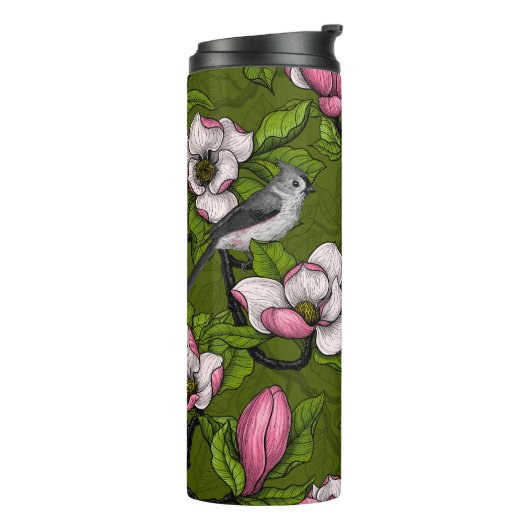 Blühende Magnolie und Titmausvogel 2 Thermosbecher (Nach links gedreht)