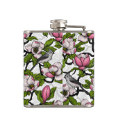 Blühende Magnolie und Titmausvogel Flachmann (Rückseite)