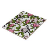 Blühende Magnolie und Titmausvogel Fliese (Seite)