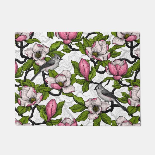 Blühende Magnolie und Titmausvogel Fußmatte (Vorderseite)