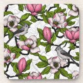 Blühende Magnolie und Titmausvogel Getränkeuntersetzer (Vorderseite)