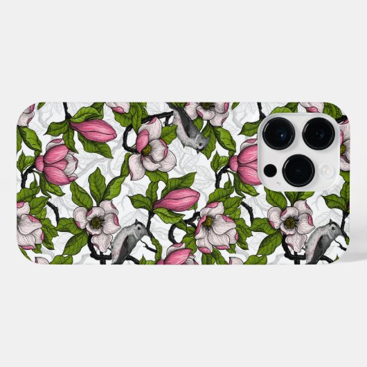 Blühende Magnolie und Titmausvogel iPhone Hülle (Rückseite (Horizontal))