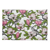 Blühende Magnolie und Titmausvogel Kissenbezug (Rückseite-Links)