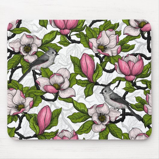 Blühende Magnolie und Titmausvogel Mousepad (Vorne)