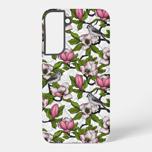 Blühende Magnolie und Titmausvogel Samsung Galaxy Hülle (Rückseite)