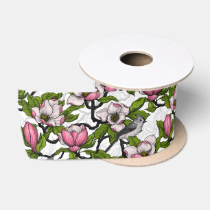Blühende Magnolie und Titmausvogel Satinband