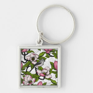 Blühende Magnolie und Titmausvogel Schlüsselanhänger